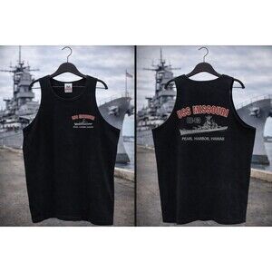 USS Missouri BB-63 Tank Top XL Black Pearl Harbor Hawaii Ship Double Sided AAA Y